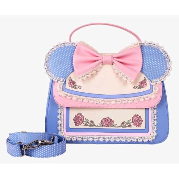 NEW! LOUNGEFLY DISNEY MINNIE MOUSE FLORAL LACE CROSSBODY BAG & MATCHING … - Picture 2 of 11